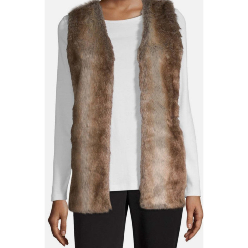 Liz Claiborne Womens Faux Fur Longline Vest Brown Size S NWT